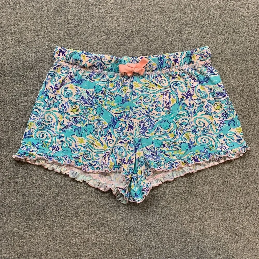 Lilly Pulitzer Shorts‎ Womens S Small Multi Ruffle Trim Bringing Mermaid PJ Knit